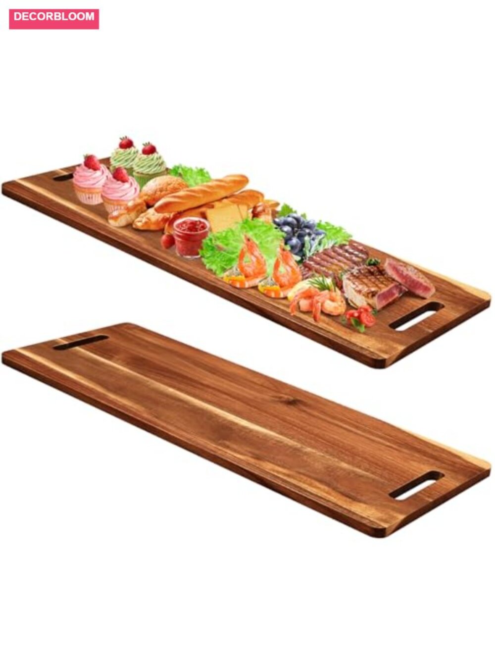 2 Pack Large Acacia Wooden Charcuterie Boards with Handles 30x12 Serving